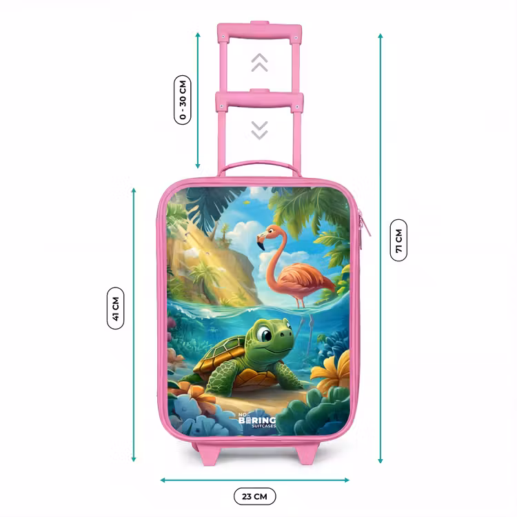 Schildpad in tropisch water met flamingo Kinderkoffer - Roze klein -productfoto_formaten