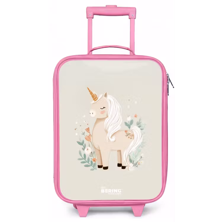 Eenhoorn tussen bloemen in beige kleuren Kinderkoffer - Roze klein -zz3dotto