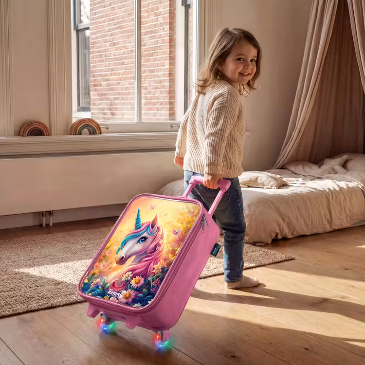 Eenhoorn met kleurrijke bloemen Kinderkoffer - Roze klein -sfeer1