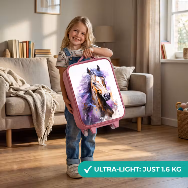 Aquarel paard met paarse manen Kinderkoffer - Roze klein -sfeer2_EN
