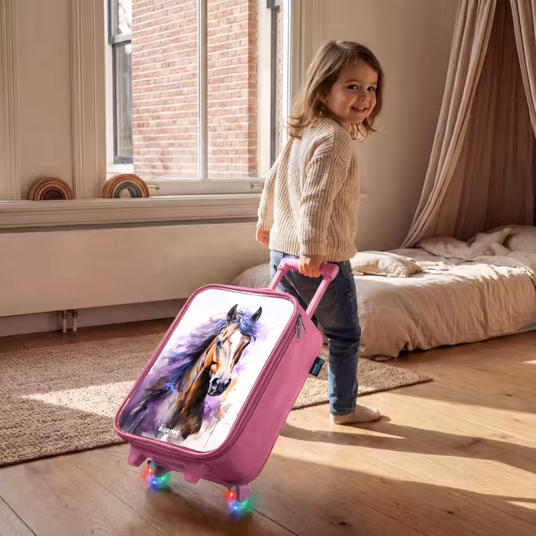 Aquarel paard met paarse manen Kinderkoffer - Roze klein -sfeer1