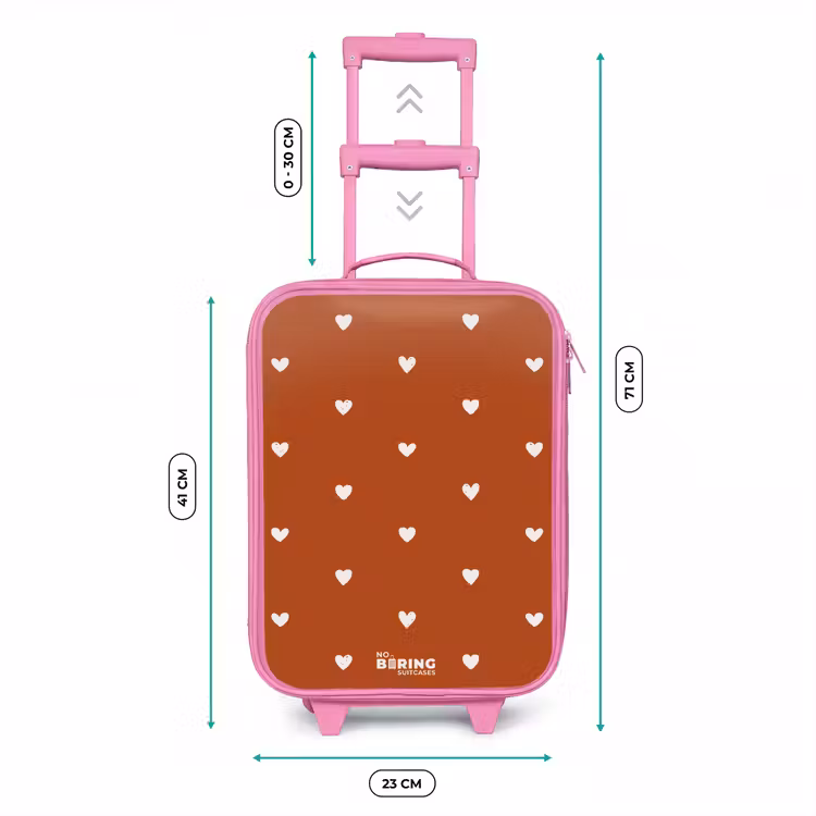 Wit hartjespatroon op oranje bruine achtergrond Kinderkoffer - Roze klein -productfoto_formaten