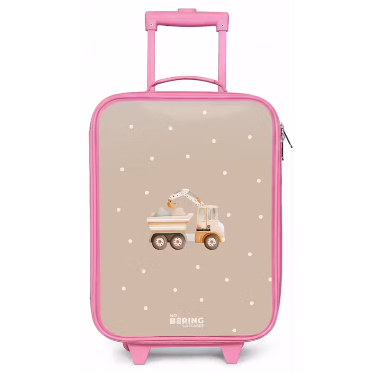 Gele kiepwagen met stenen en stippenpatroon Kinderkoffer - Roze klein -zz3dotto