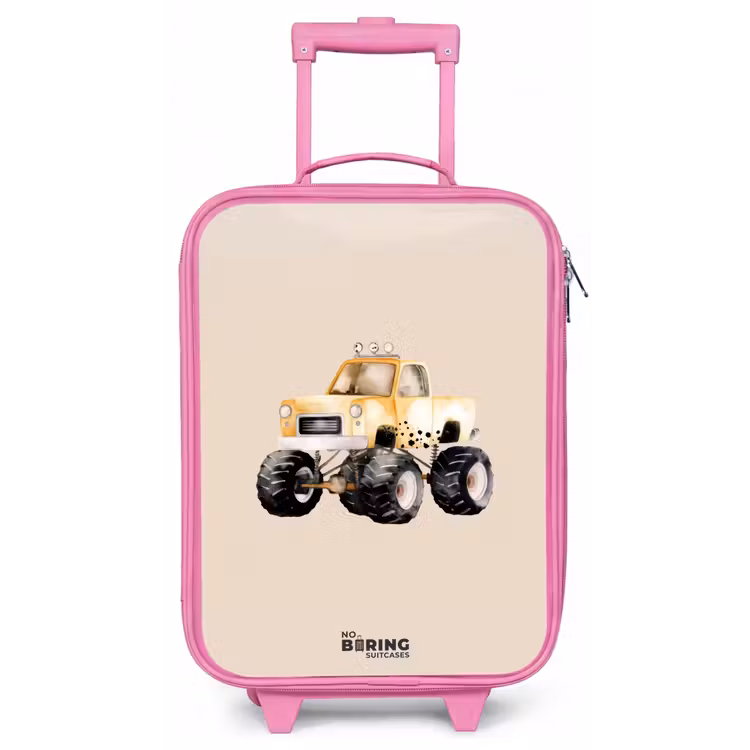 Gele monstertruck op een beige achtergrond Kinderkoffer - Roze klein -zz3dotto