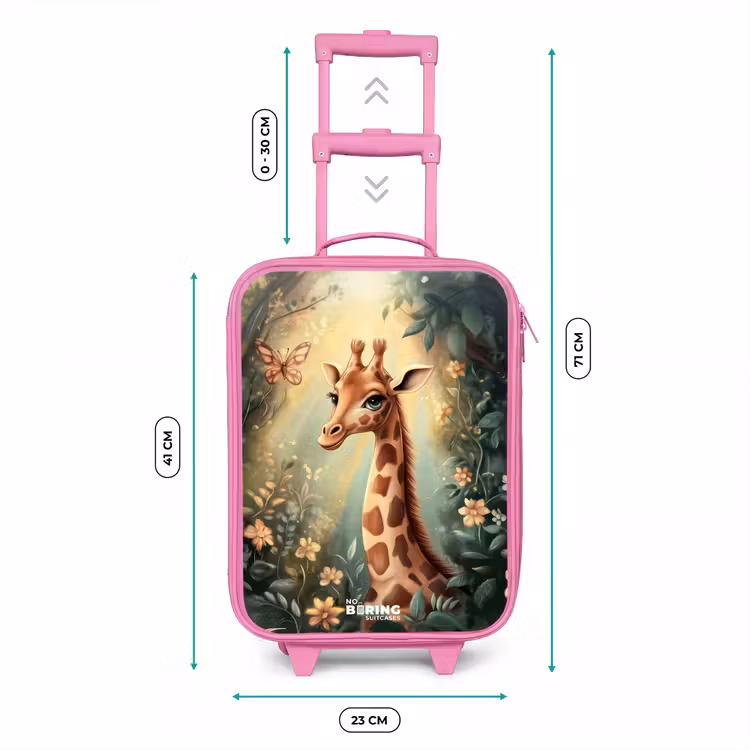 Jonge giraf tussen bloemen in zonnig woud Kinderkoffer - Roze klein -productfoto_formaten