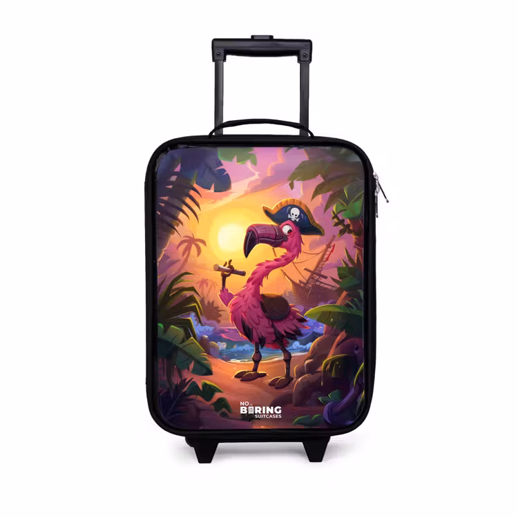 Piraten flamingo op een tropisch pad Kinderkoffer - Zwart klein -3d