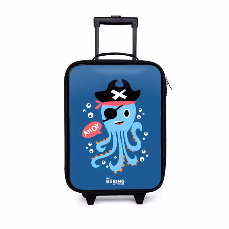 Piraten octopus met een hoed Kinderkoffer - Zwart klein -3d