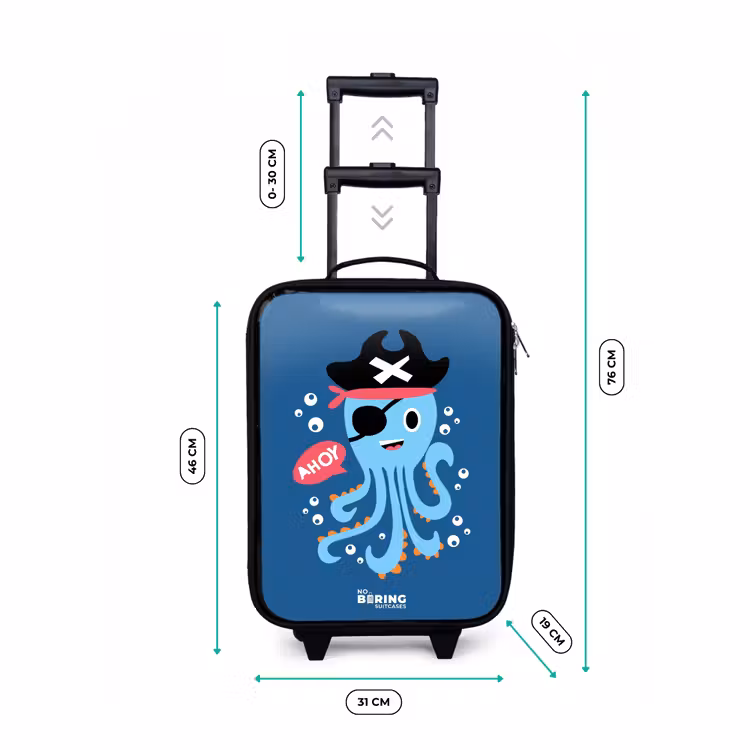 Piraten octopus met een hoed Kinderkoffer - Zwart klein -productfoto_formaten