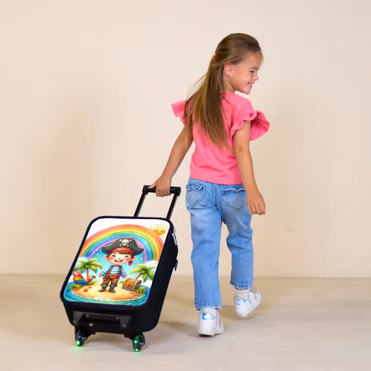 Piraat op een eiland met een schat Kinderkoffer - Zwart klein -sfeer1