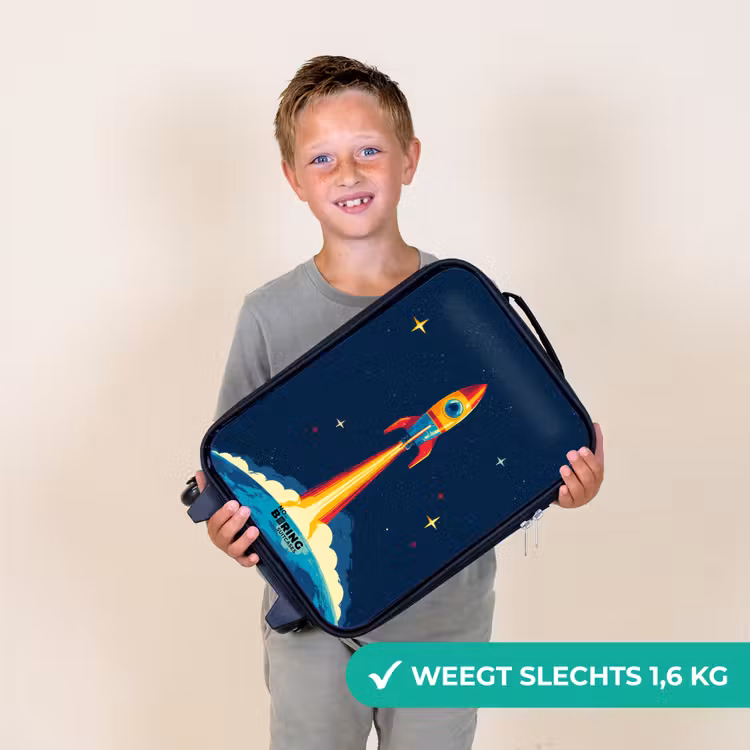 Planeet - Raket - Sterren - Donkerblauw Kinderkoffer - Zwart klein -sfeer4_NL