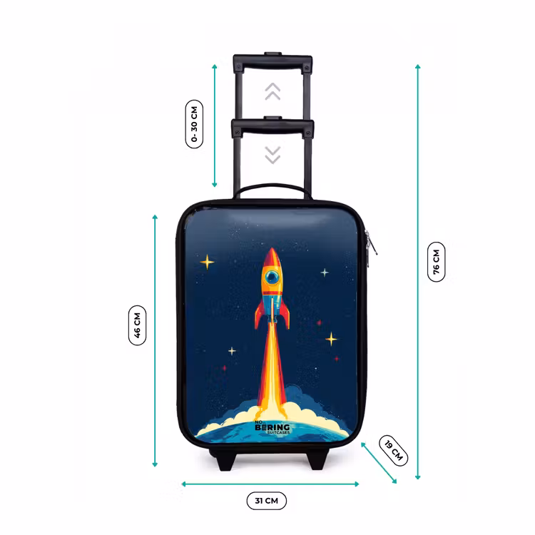 Planeet - Raket - Sterren - Donkerblauw Kinderkoffer - Zwart klein -productfoto_formaten