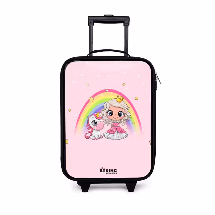 Prinses en een eenhoorn bij een regenboog roze Kinderkoffer - Zwart klein -3d