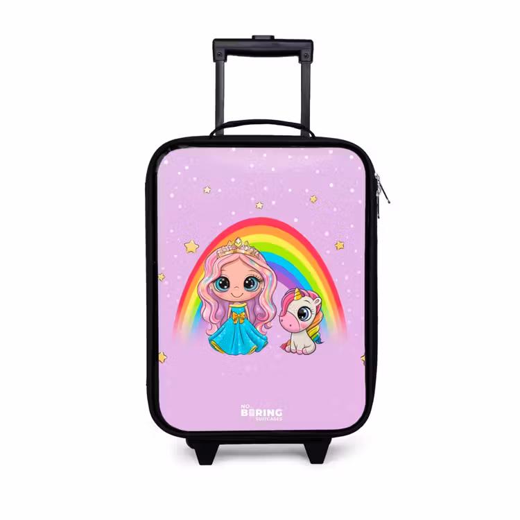 Prinses en een eenhoorn bij een regenboog paars Kinderkoffer - Zwart klein -3d