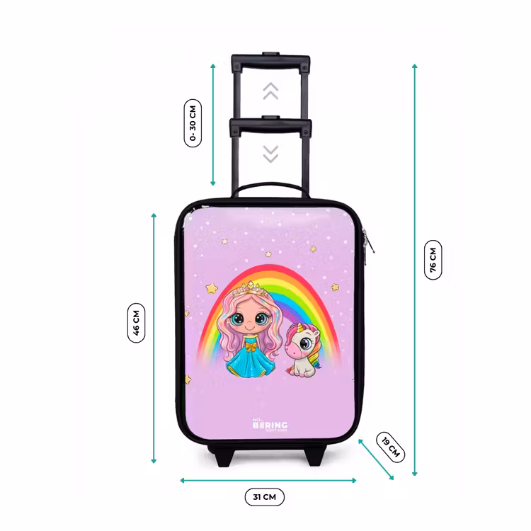 Prinses en een eenhoorn bij een regenboog paars Kinderkoffer - Zwart klein -productfoto_formaten
