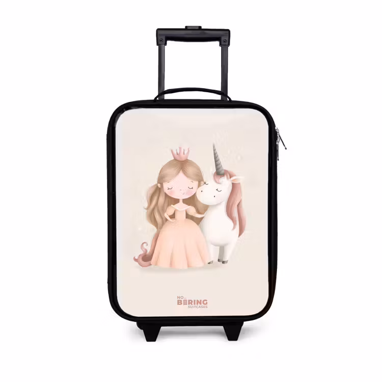 Prinses en een eenhoorn in pastel kleuren Kinderkoffer - Zwart klein -3d