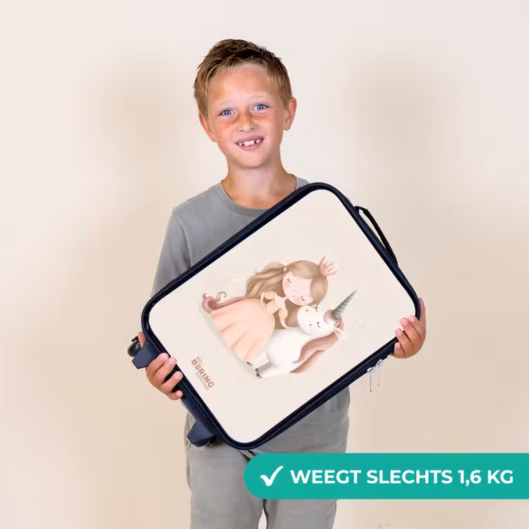 Prinses en een eenhoorn in pastel kleuren Kinderkoffer - Zwart klein -sfeer4_NL
