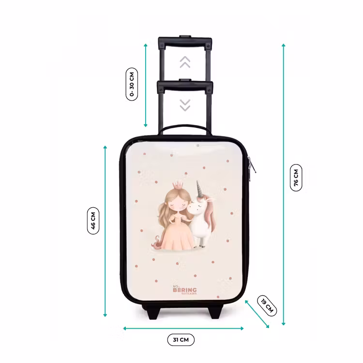 Prinses en een eenhoorn in pastel kleuren Kinderkoffer - Zwart klein -productfoto_formaten