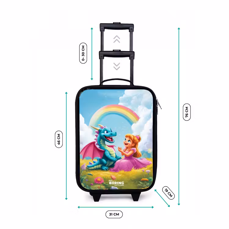 Prinses en dino in een kleurrijke wereld Kinderkoffer - Zwart klein -productfoto_formaten