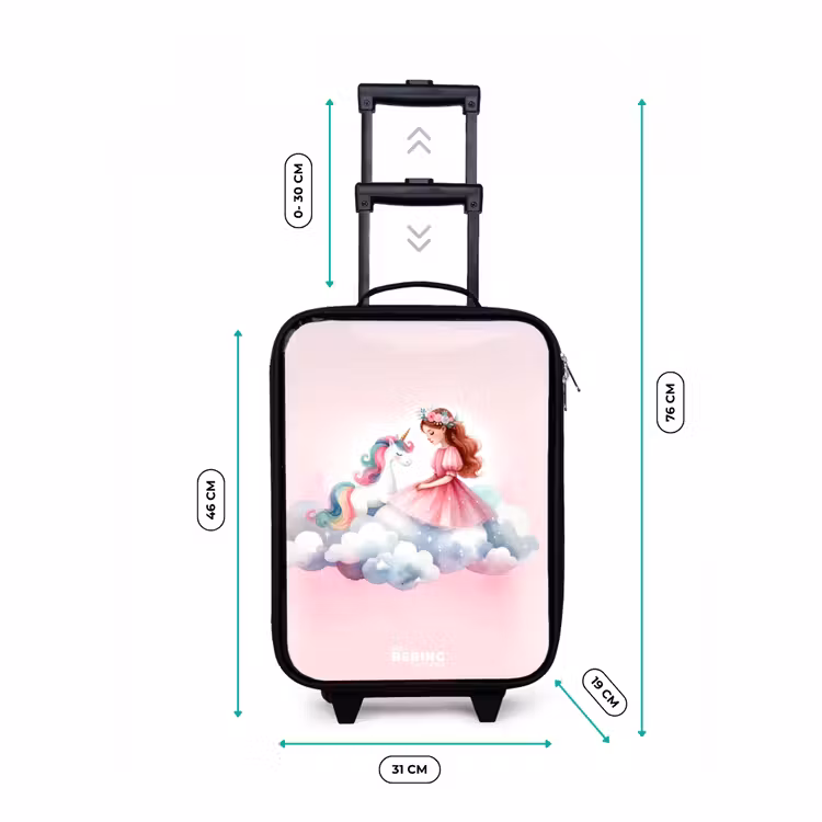 Prinses en eenhoorn op een wolk Kinderkoffer - Zwart klein -productfoto_formaten