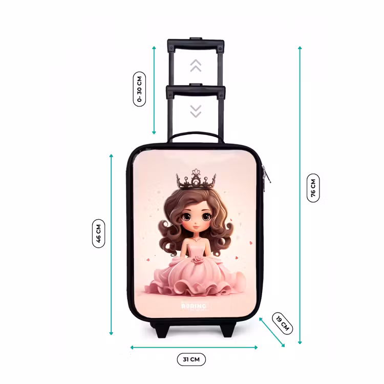 Prinses in een roze jurk met kroon Kinderkoffer - Zwart klein -productfoto_formaten