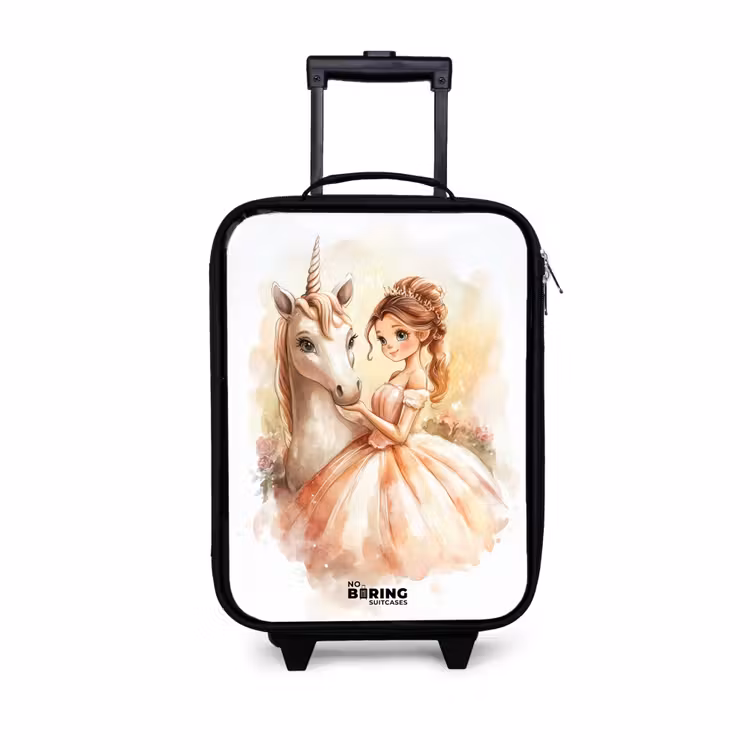 Prinses in jurk met witte eenhoorn Kinderkoffer - Zwart klein -3d
