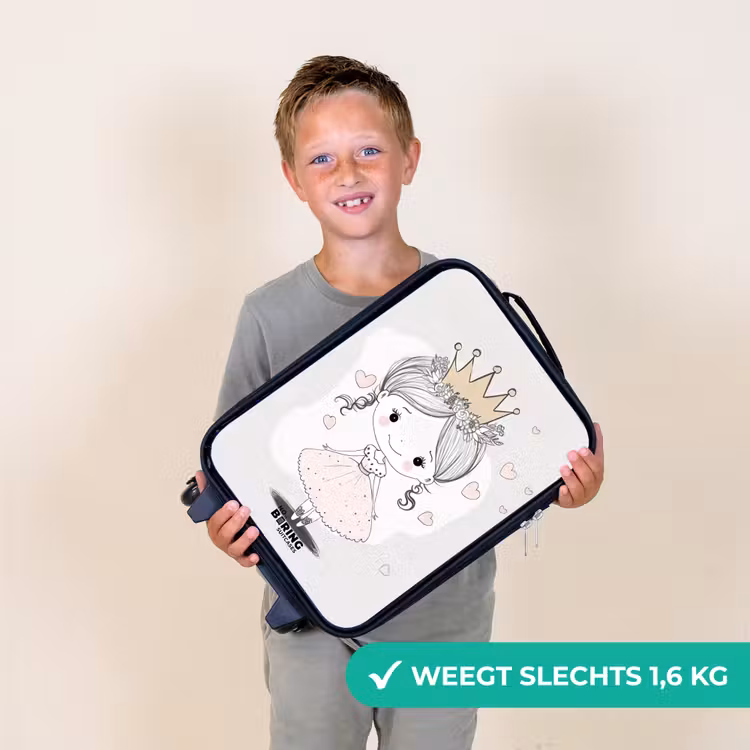 Prinses met kroon en roze hartjes Kinderkoffer - Zwart klein -sfeer4_NL