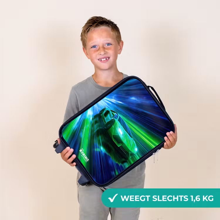 Raceauto - Felgroen - Lichtstralen - Snelheid Kinderkoffer - Zwart klein -sfeer4_NL