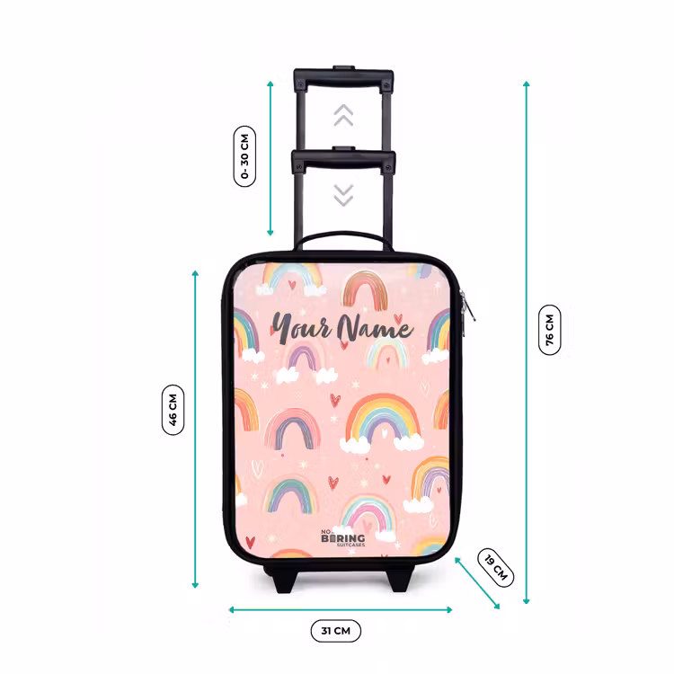 Regenbogen op een roze achtergrond Kinderkoffer - Zwart klein -productfoto_formaten