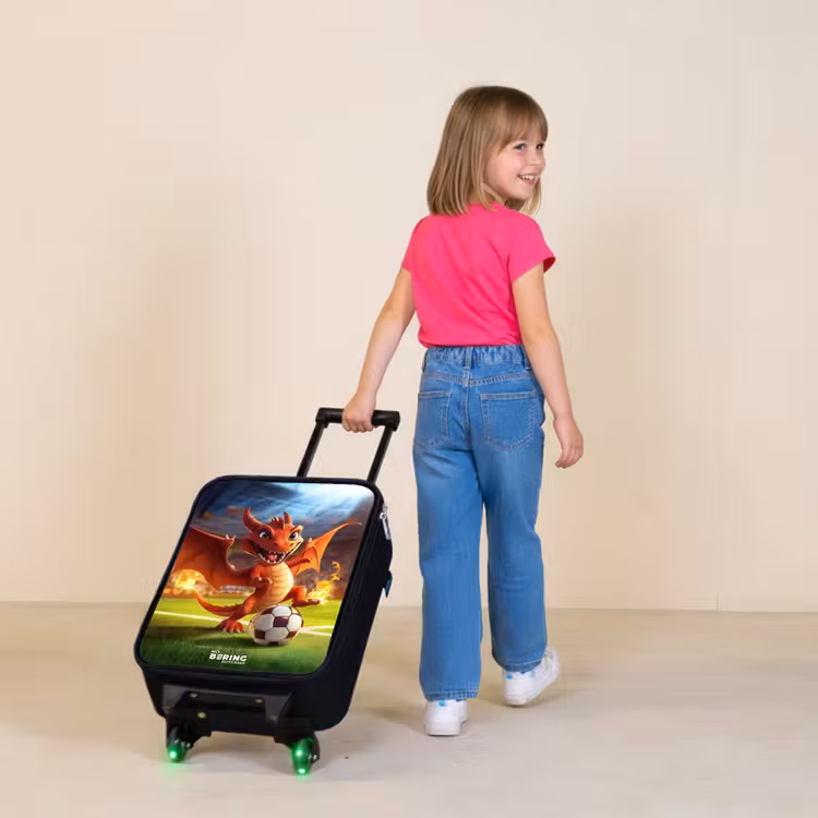 Rode draak voetbalt in zonnig stadion Kinderkoffer - Zwart klein -sfeer1