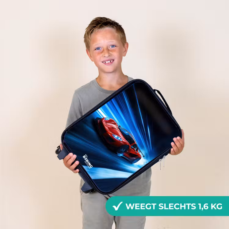 Rode racewagen in digitale snelheidswereld Kinderkoffer - Zwart klein -sfeer4_NL
