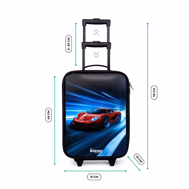 Rode racewagen in digitale snelheidswereld Kinderkoffer - Zwart klein -productfoto_formaten