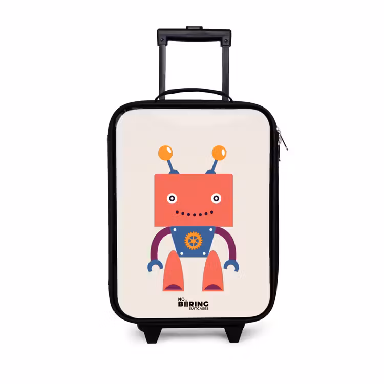 Rode robot met vierkant hoofd Kinderkoffer - Zwart klein -3d