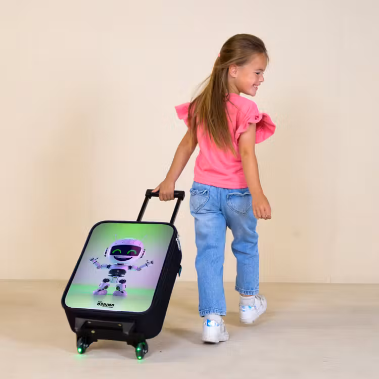 Robot met paars en groen licht Kinderkoffer - Zwart klein -sfeer1