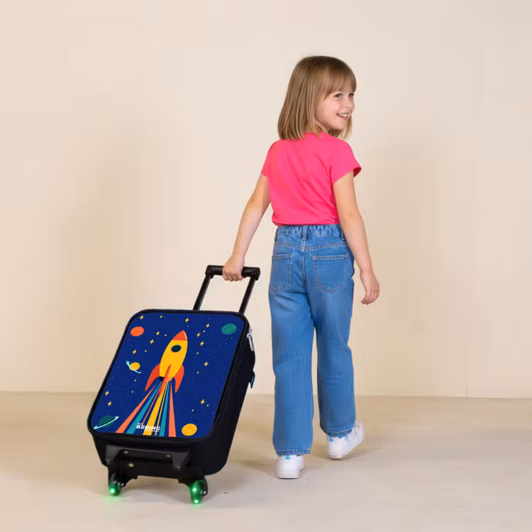 Raket - Sterren - Planeet - Ruimte Kinderkoffer - Zwart klein -sfeer1