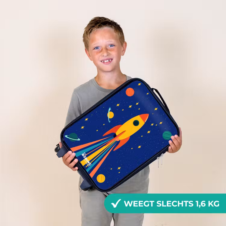 Raket - Sterren - Planeet - Ruimte Kinderkoffer - Zwart klein -sfeer4_NL