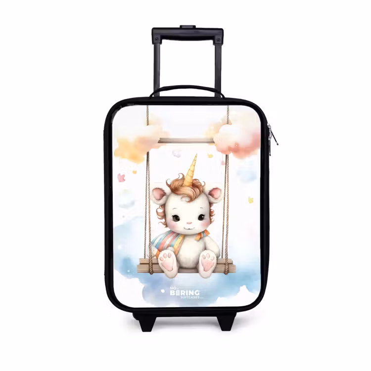 Schommelende baby eenhoorn Kinderkoffer - Zwart klein -3d