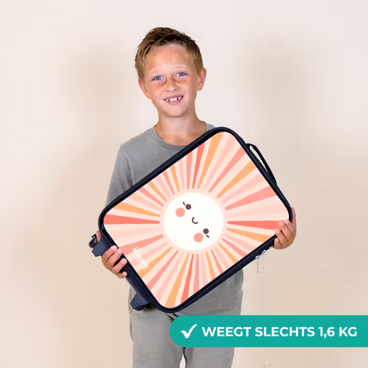 Ronde zon met gezicht Kinderkoffer - Zwart klein -sfeer4_NL