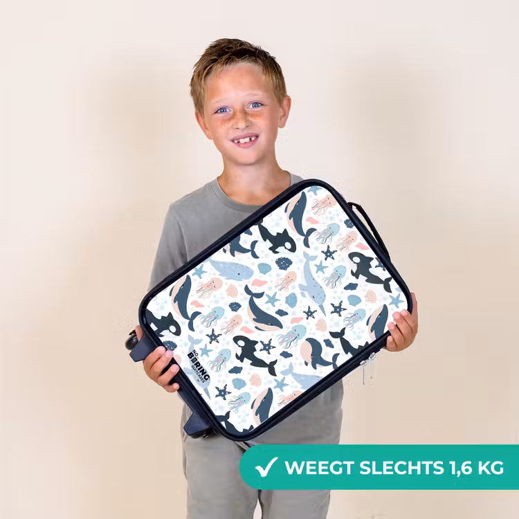 Zeedierenpatroon met walvissen, kwallen en orka's Kinderkoffer - Zwart klein -sfeer4_NL