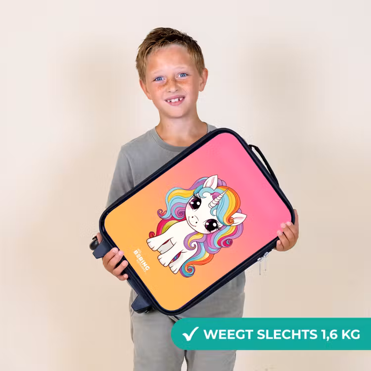 Kleine eenhoorn met regenboog kleuren Kinderkoffer - Zwart klein -sfeer4_NL