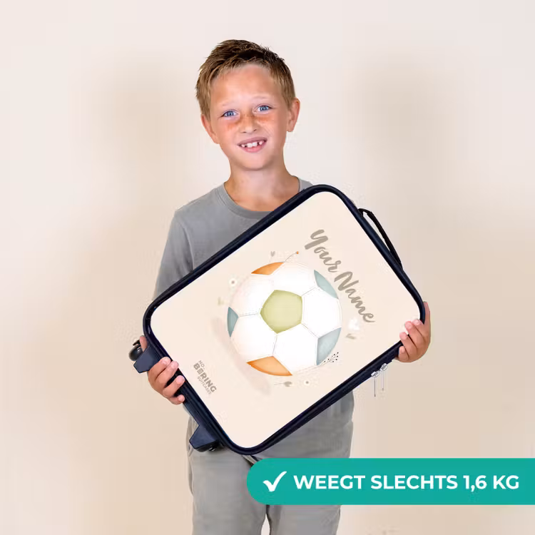 Voetbal in beige pastel kleuren Kinderkoffer - Zwart klein -sfeer4_NL