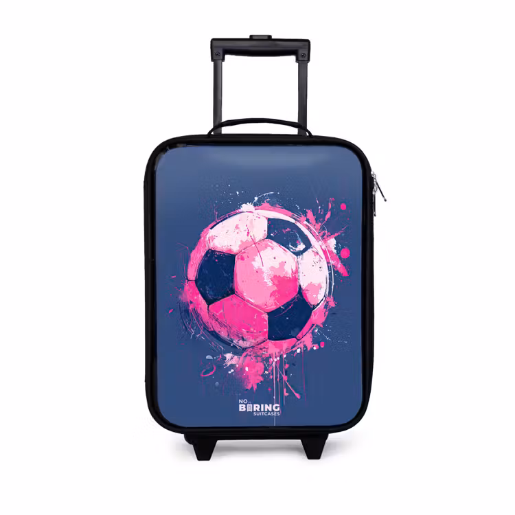 Voetbal -  Verf - Roze - Blauw Kinderkoffer - Zwart klein -3d