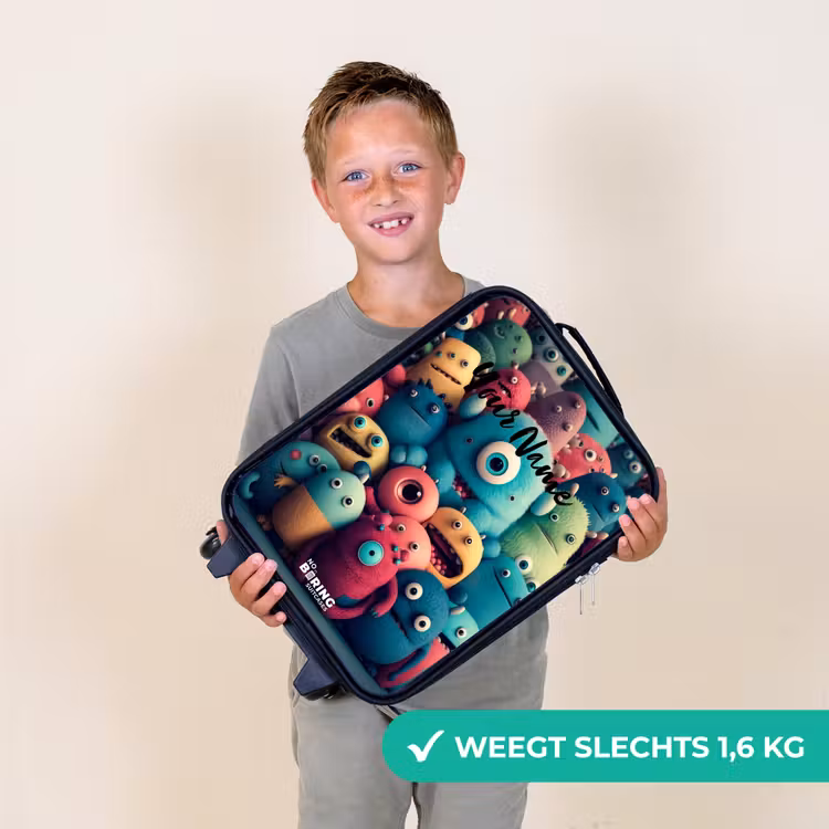Zachte en bolle monsters Kinderkoffer - Zwart klein -sfeer4_NL
