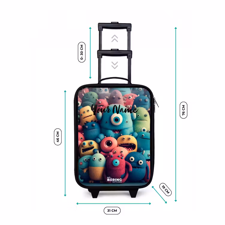 Zachte en bolle monsters Kinderkoffer - Zwart klein -productfoto_formaten