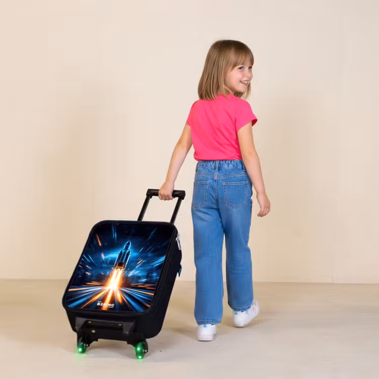 Ruimteraket stijgt op in nachtelijk lichtspektakel Kinderkoffer - Zwart klein -sfeer1