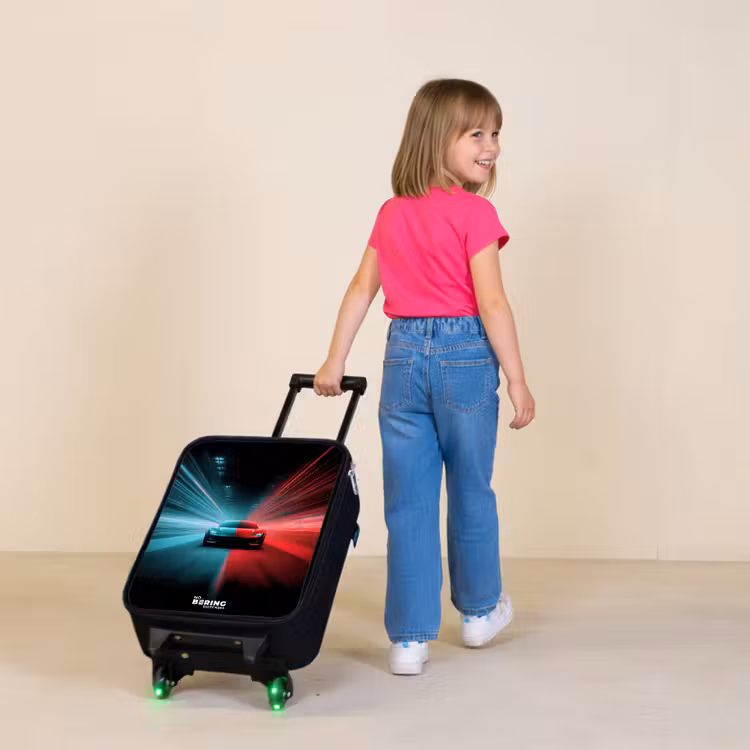 Sportwagen - Lichtstralen - Neon - Blauw Kinderkoffer - Zwart klein -sfeer1