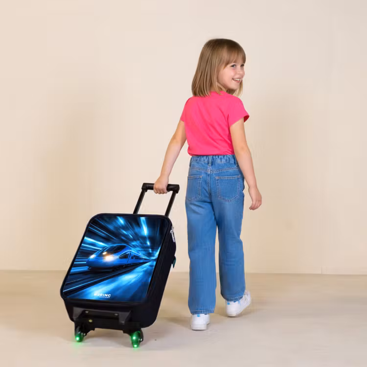 Supersnelle trein in neonblauwe tunnel Kinderkoffer - Zwart klein -sfeer1