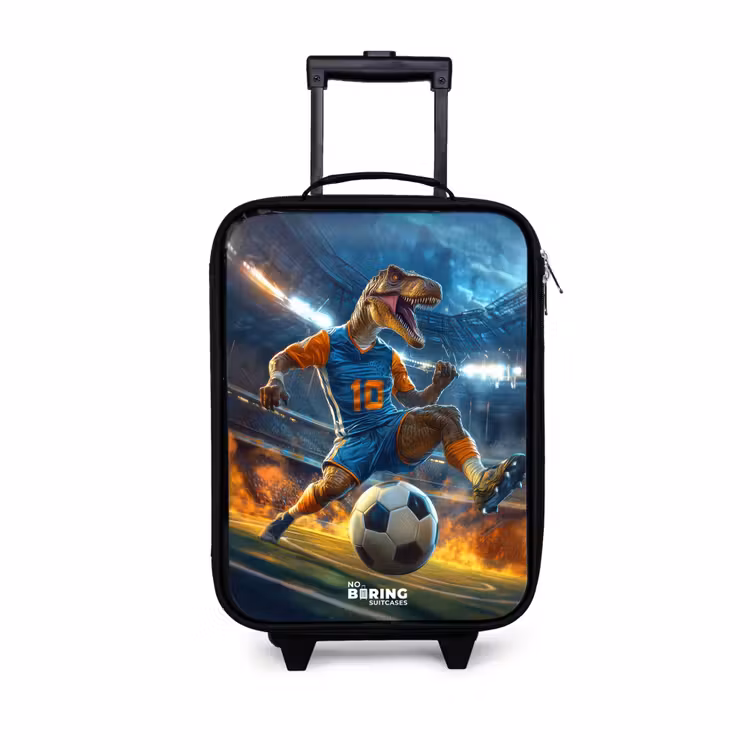 T-Rex als voetballer in vol stadion Kinderkoffer - Zwart klein -3d