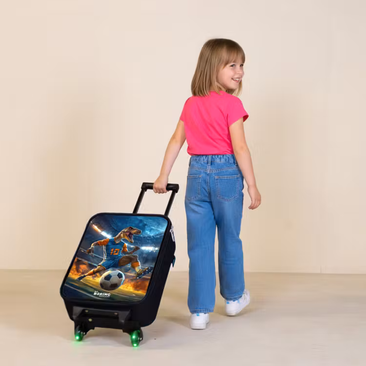 T-Rex als voetballer in vol stadion Kinderkoffer - Zwart klein -sfeer1