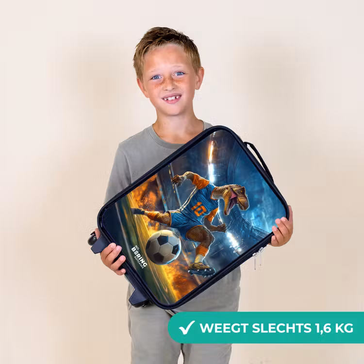 T-Rex als voetballer in vol stadion Kinderkoffer - Zwart klein -sfeer4_NL