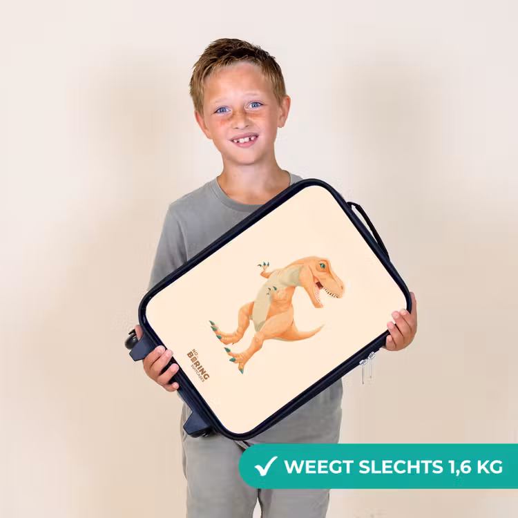 T-rex dino in oranje kleuren Kinderkoffer - Zwart klein -sfeer4_NL